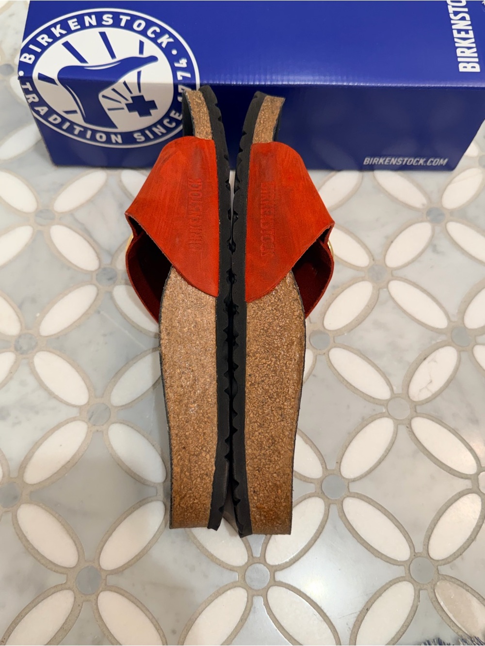 Birkenstock Madrid Big Buckle Sandals Crimson Red Oiled Leather Gold Narrow 38 - Picture 8 of 15